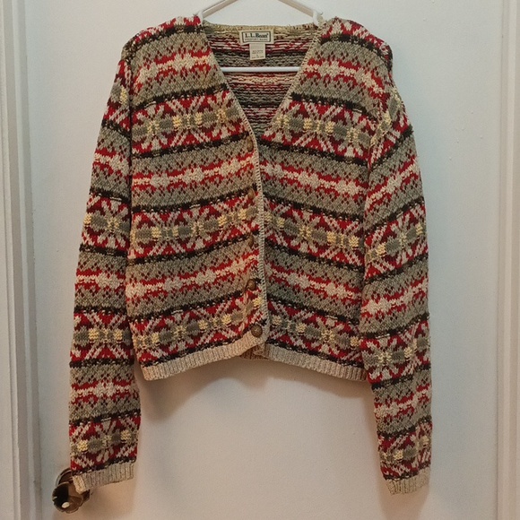 L.L. Bean Sweaters L.L. Bean Multi Color Cardigan Sweater. Sage Red yellow - Picture 1 of 5
